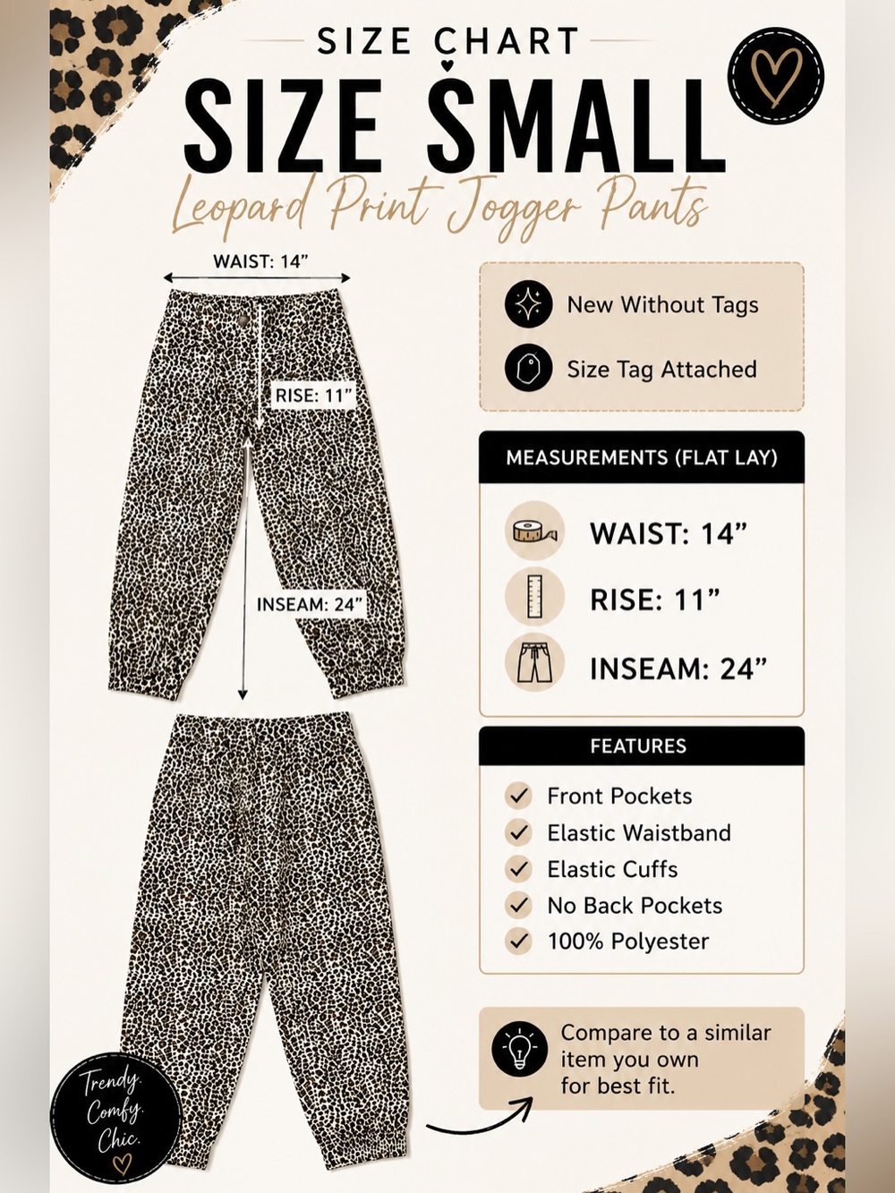 Leopard Print Jogger Pants – Size Small – New Without Tags - Picture 3 of 3